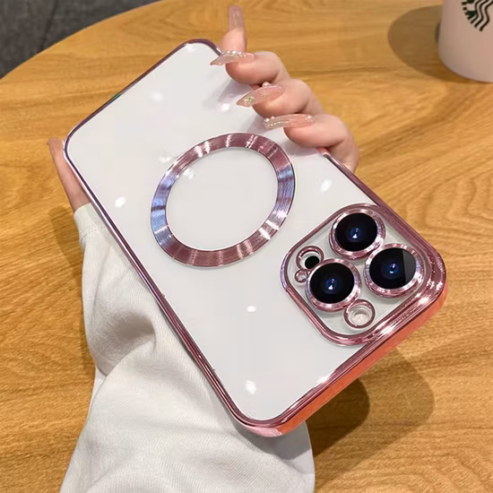 High Quality Magsafe Magnetic Transparent Metal Camera Lens Frame Clear Mobile Phone Case for iPhone 11 12 13 14 Acrylic Back Cover Parts